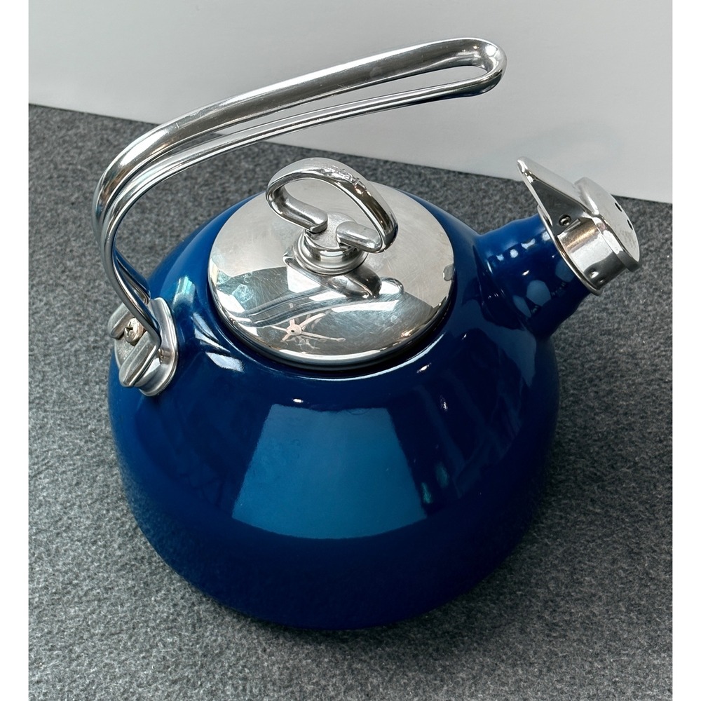 Chantal Cobalt Blue Enamel on Steel Whistling Tea Kettle Stainless Handle Lid - Picture 4 of 12